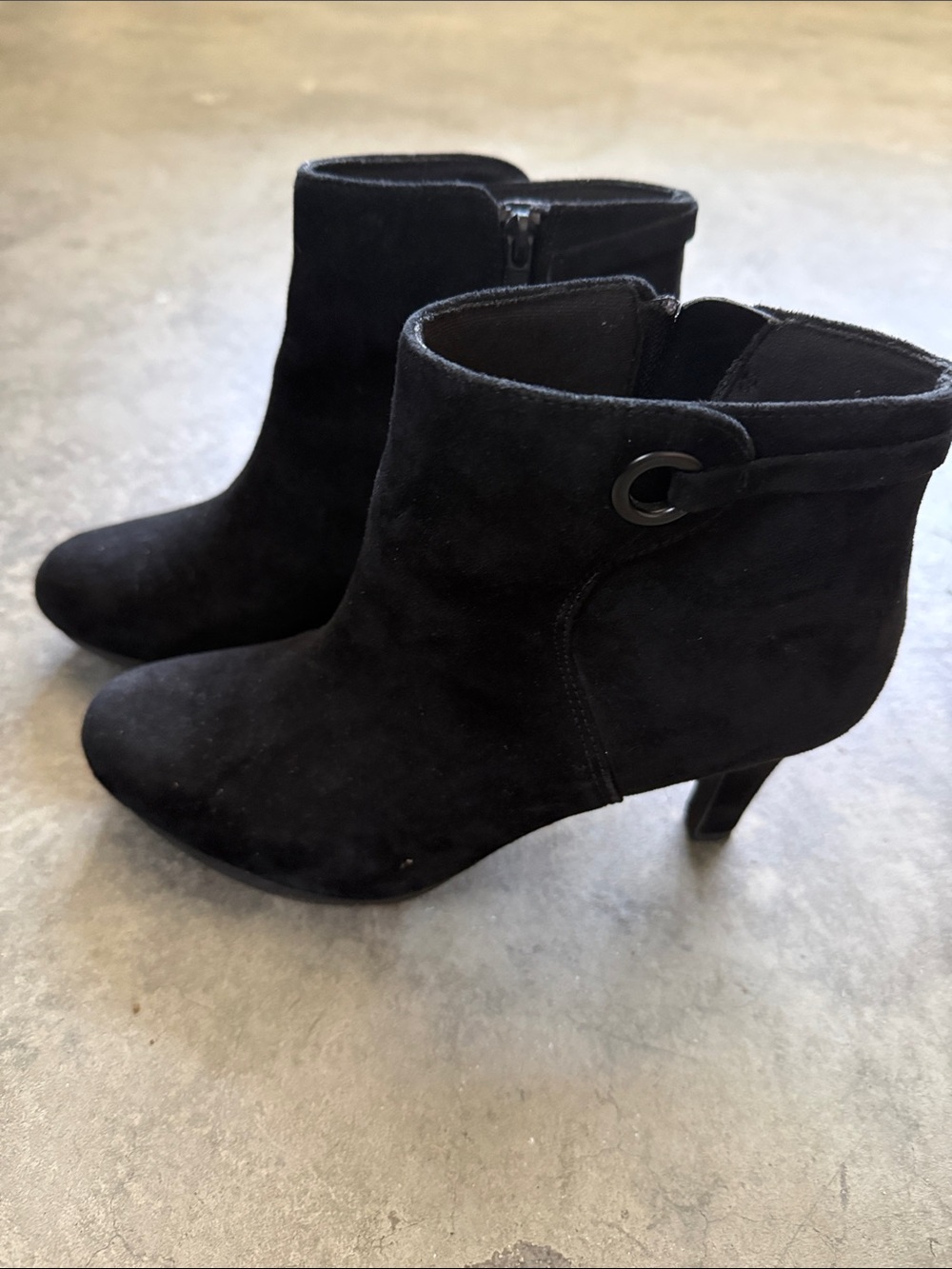 Clarks Black Suede Ankle Booties with Side Zip